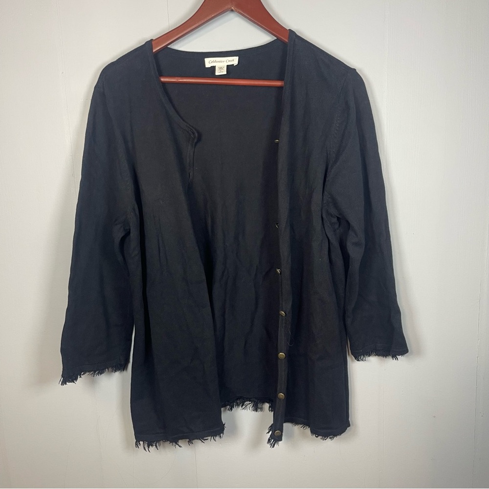 Cotton Cashmere Wool Black Button Cardigan Sweater Large 3/4 Sleeve Casual Layer - Picture 2 of 9